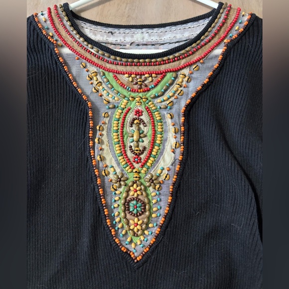 Berek by Takako Saxon Black Long Sleeve Beaded Ribbed Sweater - Picture 2 of 7